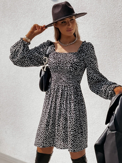 Morris Floral Bell Sleeve Ruched Mini Dress