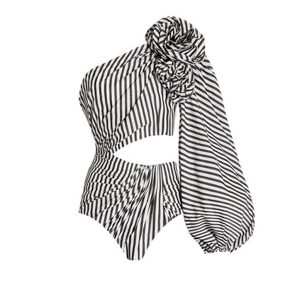 Nyoka One Shoulder Full Sleeve Swimsuit Set - Black