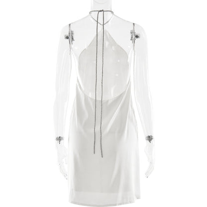 Satin Halter Backless Bodycon Mini Dress