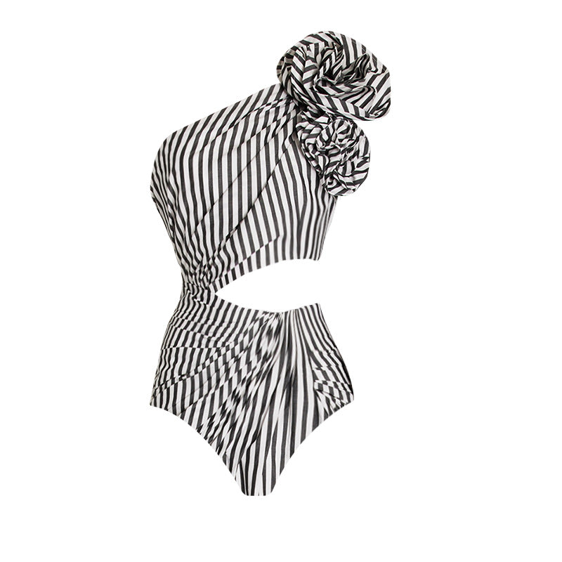 Nyoka One Shoulder Full Sleeve Swimsuit Set - Black