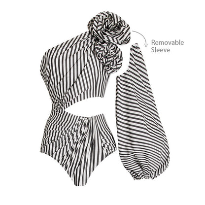 Nyoka One Shoulder Full Sleeve Swimsuit Set - Black