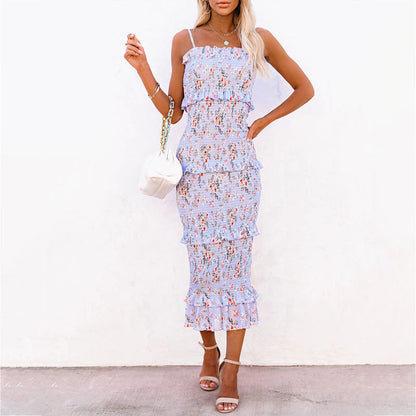 Kristy Floral Smocked Ruffle Midi Dress - Dijon