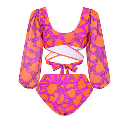 Siesta Full Sleeves Bikini Set  - Pink