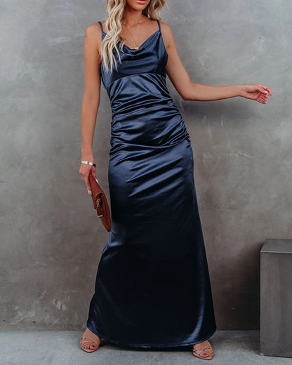 Plus One Satin Cowl Neck Maxi Dress - Navy - FINAL SALE