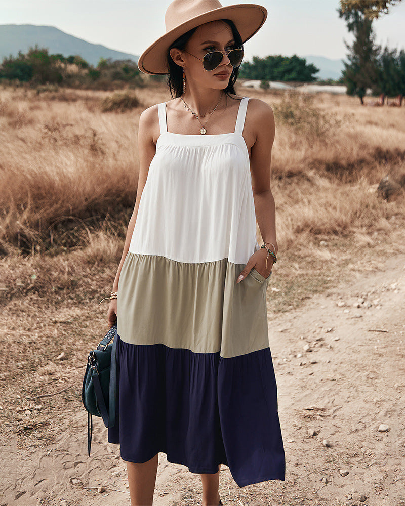 Rexy Cotton Colorblock Tiered Midi Dress