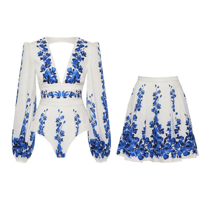 Monte Coast  Swimsuit Short Skirt Set - Blue