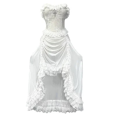 White Flying Gothic Asymmetric Lace Rope Summer Sleeve Light Evening Strap Party Stiletto Lolita Outfit