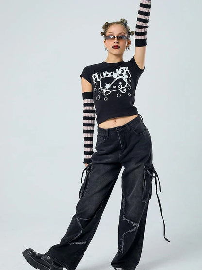 Vintage Y2K Bandage Pockets Cargo Baggy Pant