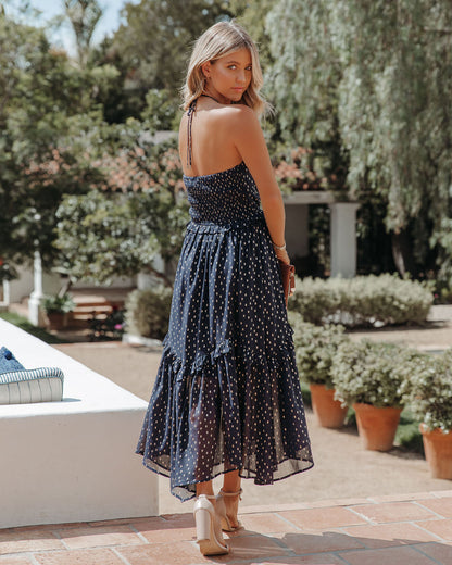 Remarkable Metallic Detailed Halter Midi Dress - Navy - FINAL SALE