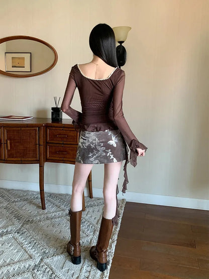 Rose Mesh Ruffled Top