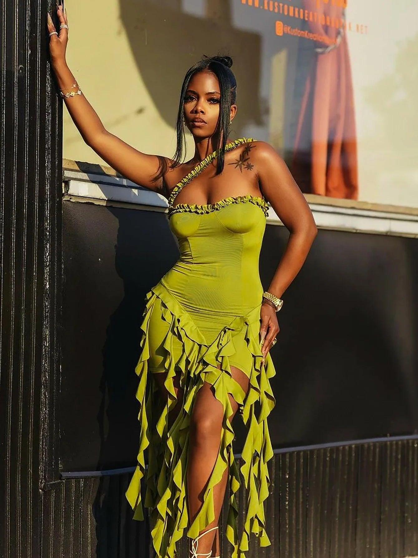 Halter Ruffle Patchwork Mini Dress