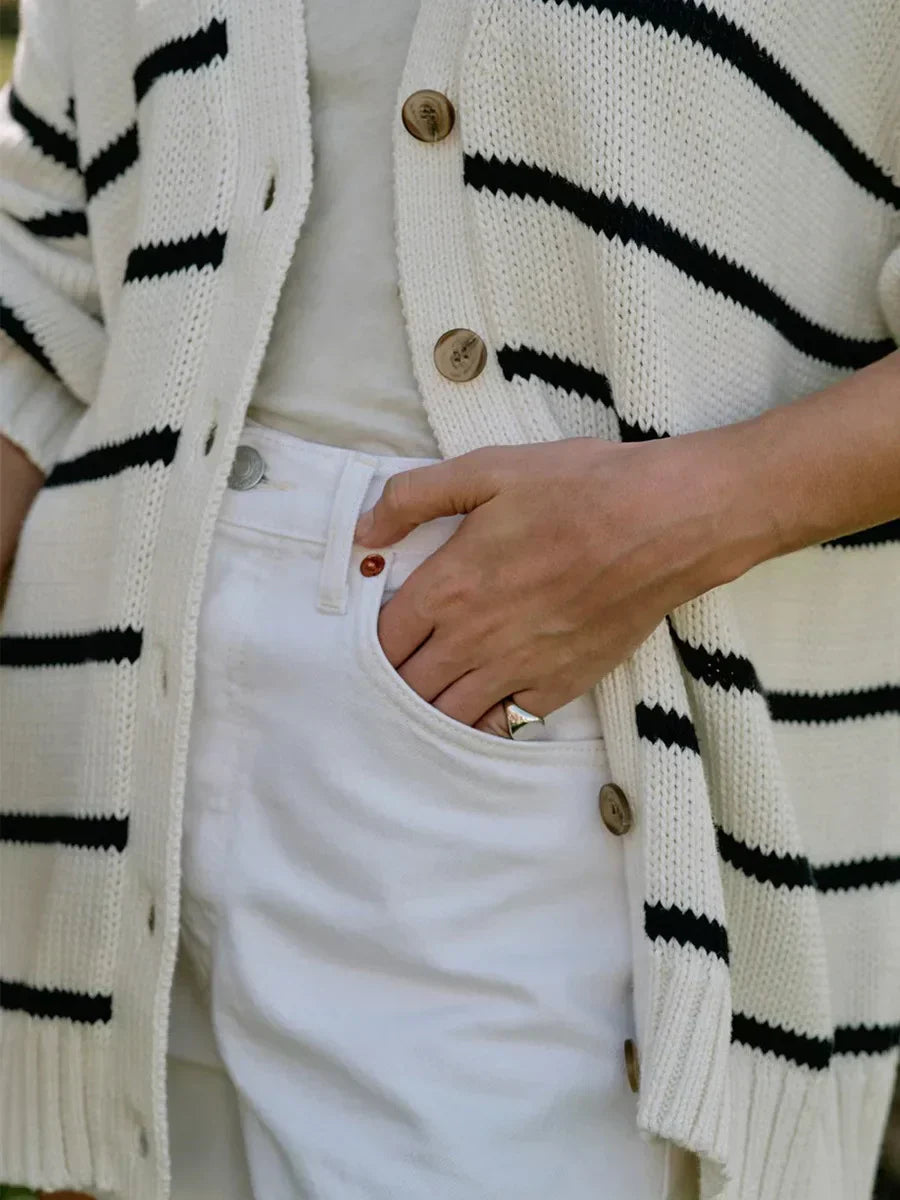 Striped V Neck Knit Cardigan