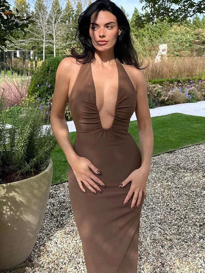 Backless Ruched Midi Dress