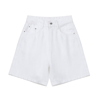 KittenAlarm - Women's Short Summer High Waist Jeans Baggy Straight Five Points Trousers Streetwear Vintage Mom Denim Wide Leg Short Pants