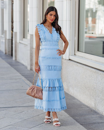 Sacha Cotton Linen Crochet Tiered Midi Dress