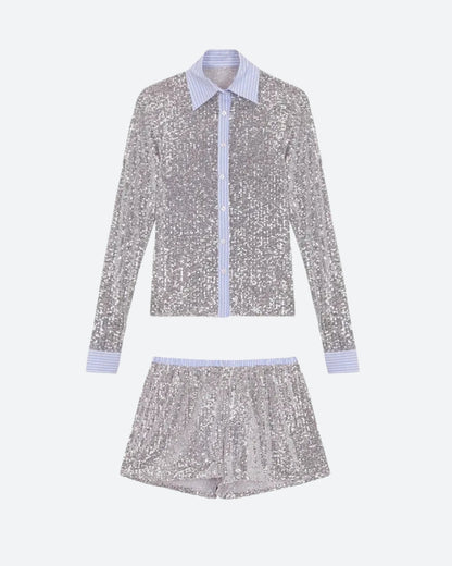 Sequined Shirt & Shorts Two Piece Set
