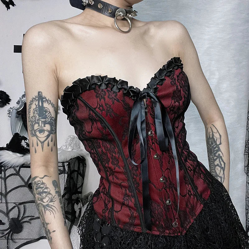 Sexy Floral Lace Corset Bustier Vintage Gothic Top