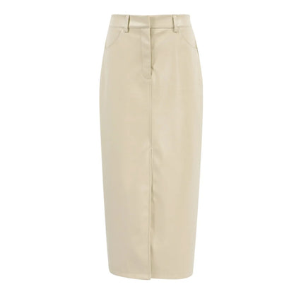 Slim Straight Faux Leather Split Chic Solid Skirt