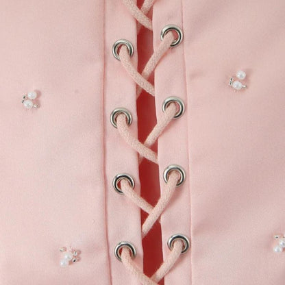 Soft Girl Embroidered Beaded Corset Top