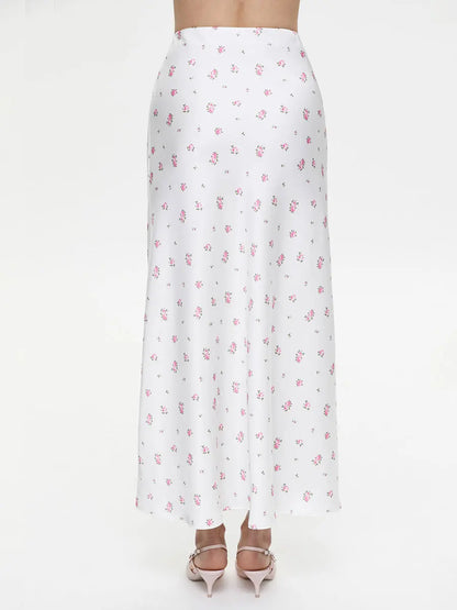 Soft Girl Floral Satin Midi Skirt