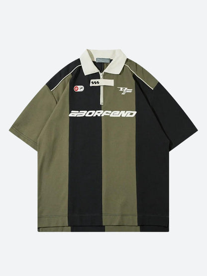 Striped Half Zip-Up Jersey Top