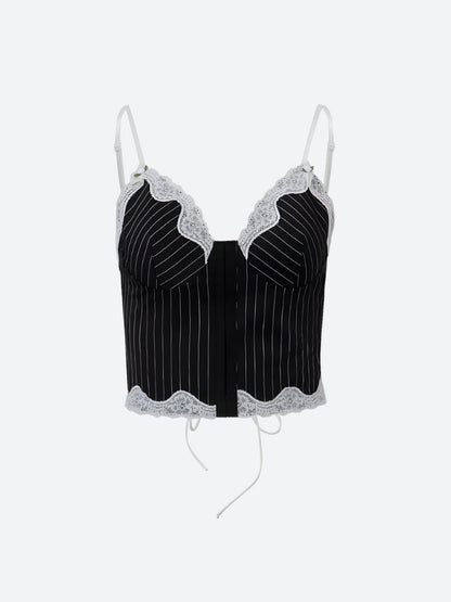 Striped Lace Trim Corset Top