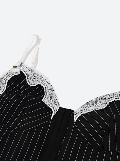 Striped Lace Trim Corset Top