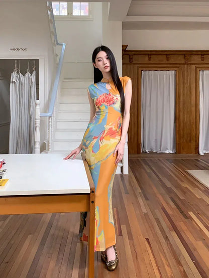 Vintage Floral Cut Out Maxi Dress