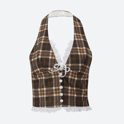 Vintage Plaid Halter Neck Top