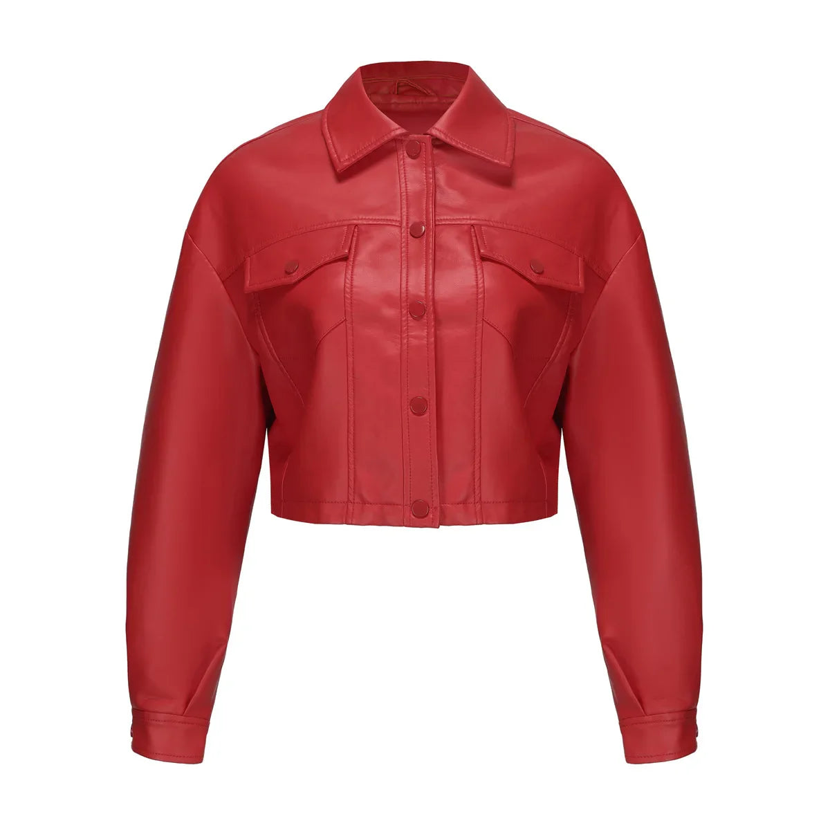 Spring Autumn Faux Leather Cropped Motorcycle Long Sleeve Jackets