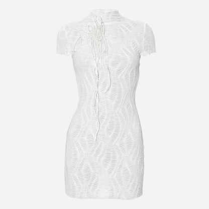 Wrinkled Lace Up Mini Dress