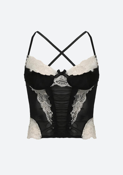 Y2K Lace Sheer Cropped Top