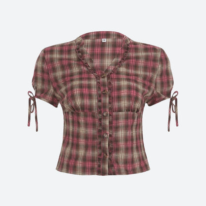 Y2K Plaid Ruffled Shirt