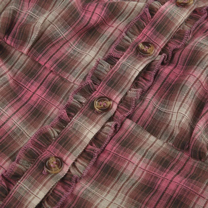 Y2K Plaid Ruffled Shirt