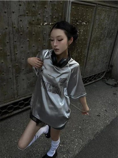 Y2K Silver Oversized Tee