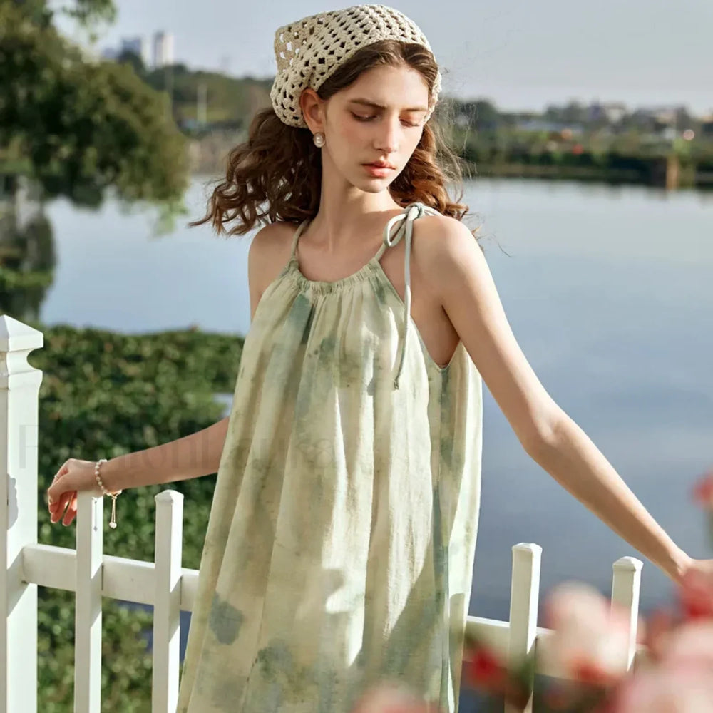 A Line Chiffon Lace Up Floral Dress