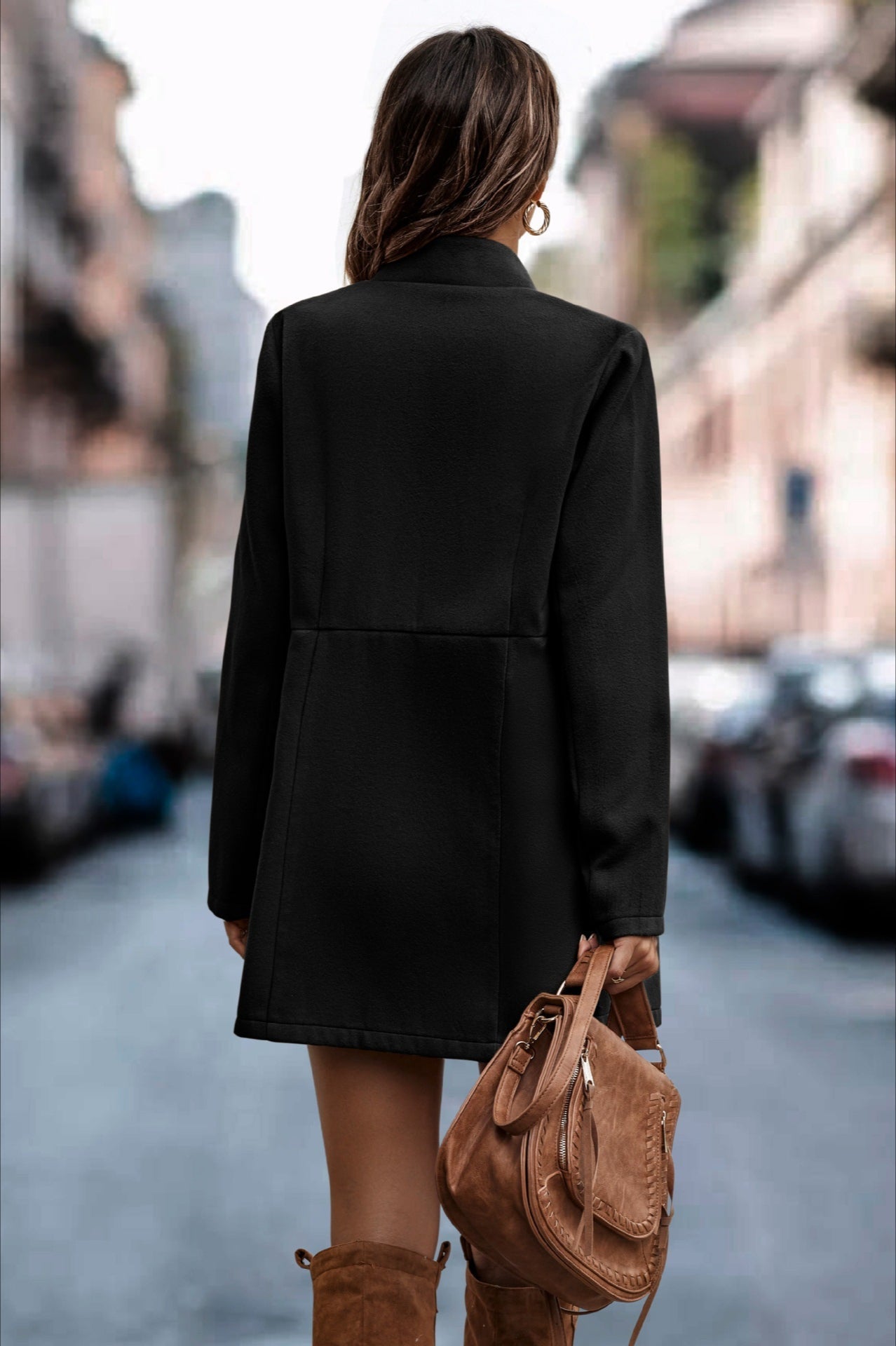 Brushed Wool Solid Long Sleeve Coat coats