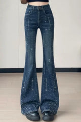 Sparkly Rhinestone High Waist Flare Jeans