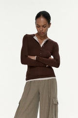 Button Detail Layered Long Sleeve Knit Top