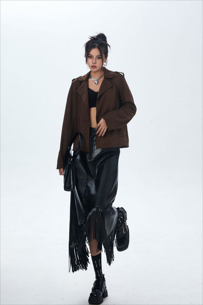 Suede Open Front Biker Jacket