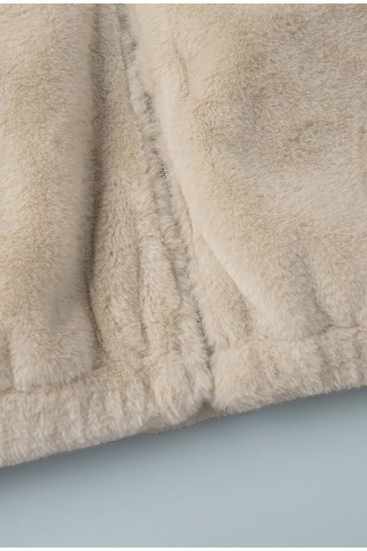 Stand Collar Faux Fur Cropped Jacket