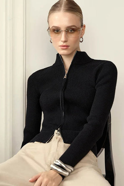 Double Zip Slim Knit Cardigan