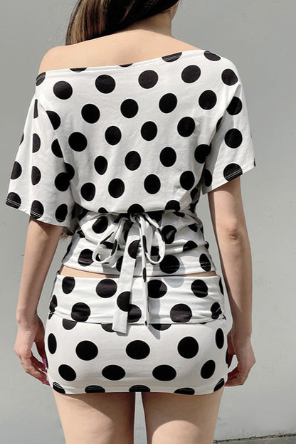 Batwing Sleeve Dot Top Two Pieces Set