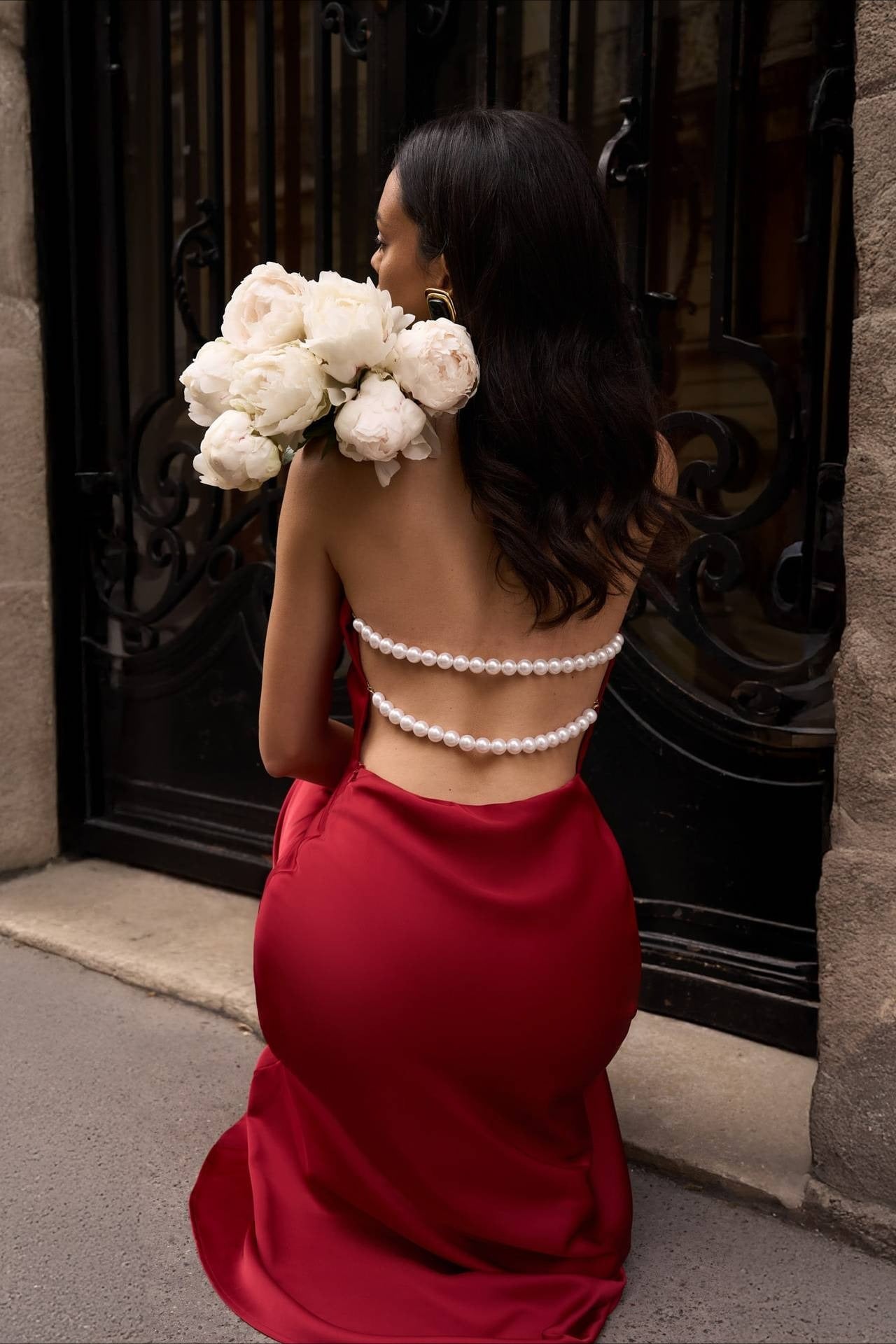 Satin V-Neck Halter Backless Maxi Party Dress