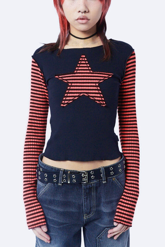 Y2K Star Stripe Embroidered T-Shirt