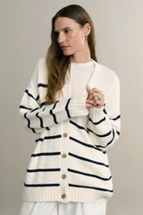 V Neck Striped Cotton Sweater