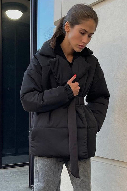 Slim Fit Lapel Belted Winter Coat coats