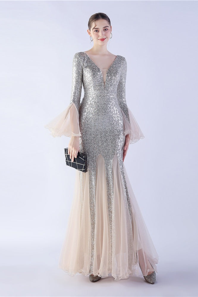 Sequin Ruffled Mesh Party Dress