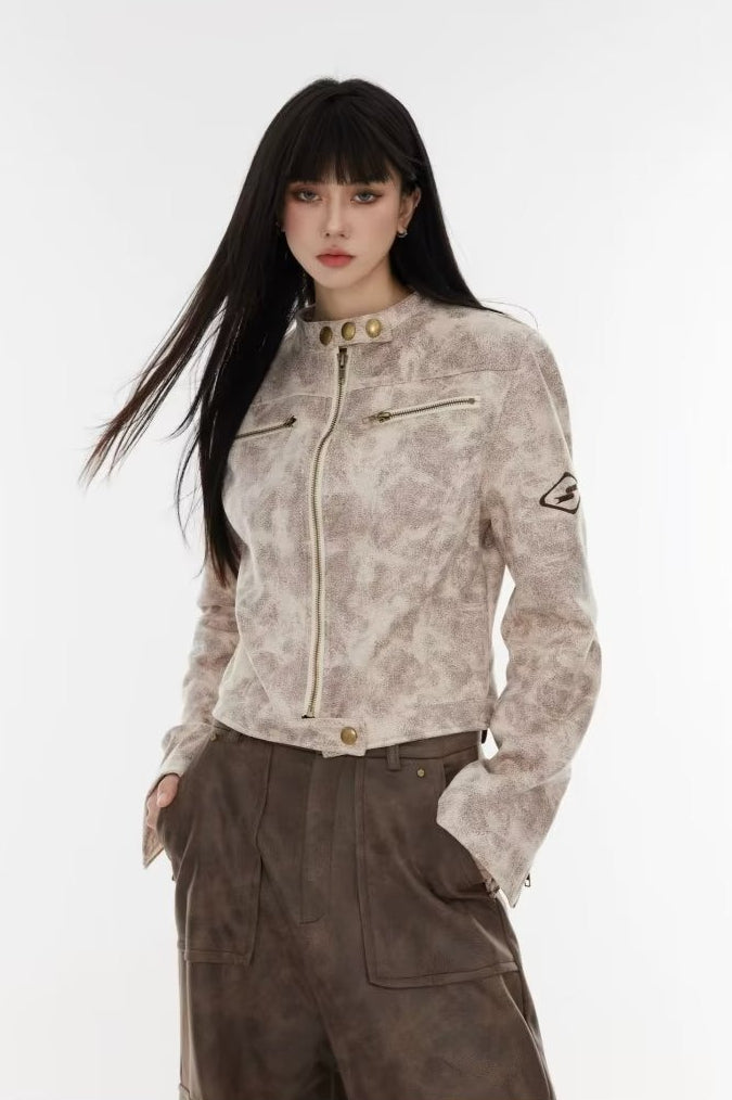 Cropped Tie-Dye Stand Collar Jacket M / Ivory