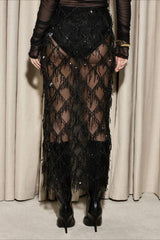 Sequin Fringe Slit Midi Party Skirt